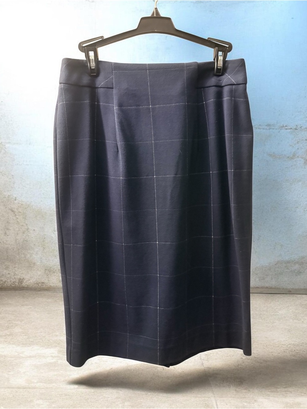 On 34th Tailored Navy Windowpane Pencil Skirt